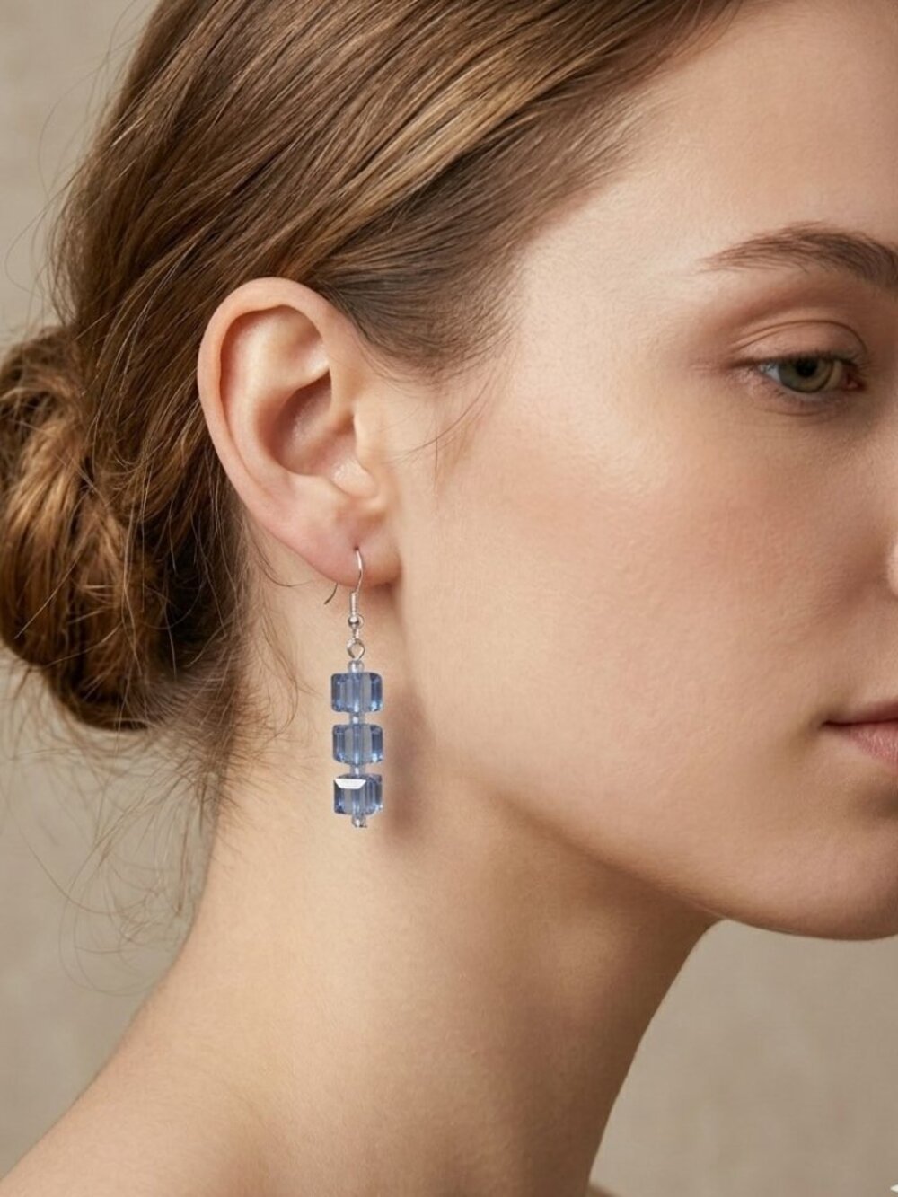 Glass Cube Pierced Earrings Blue